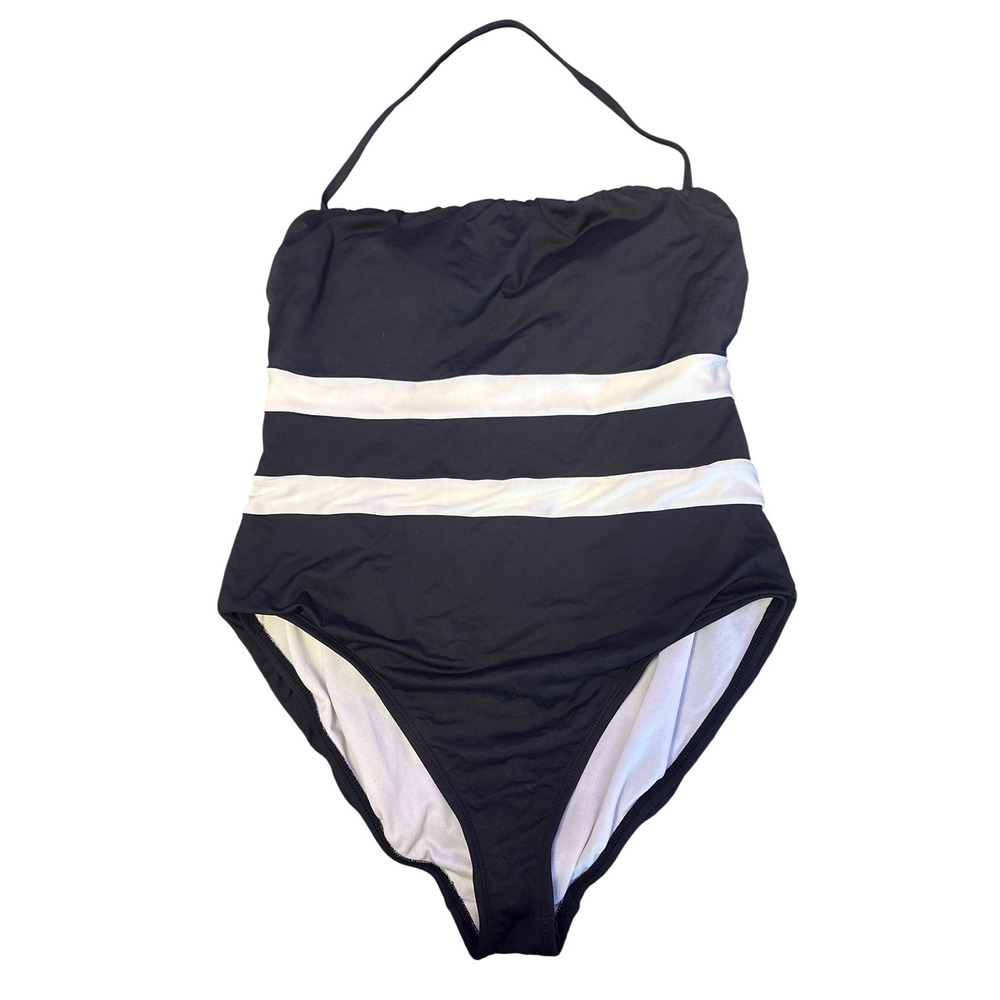Lauren Ralph Lauren Womens Black White Striped Bandeau One Piece Swimsuit, 12